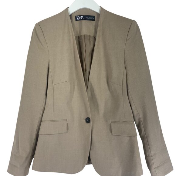Zara elegant Beige/tan fitted Single-Button Blazer – Size 2 US - Picture 3 of 12